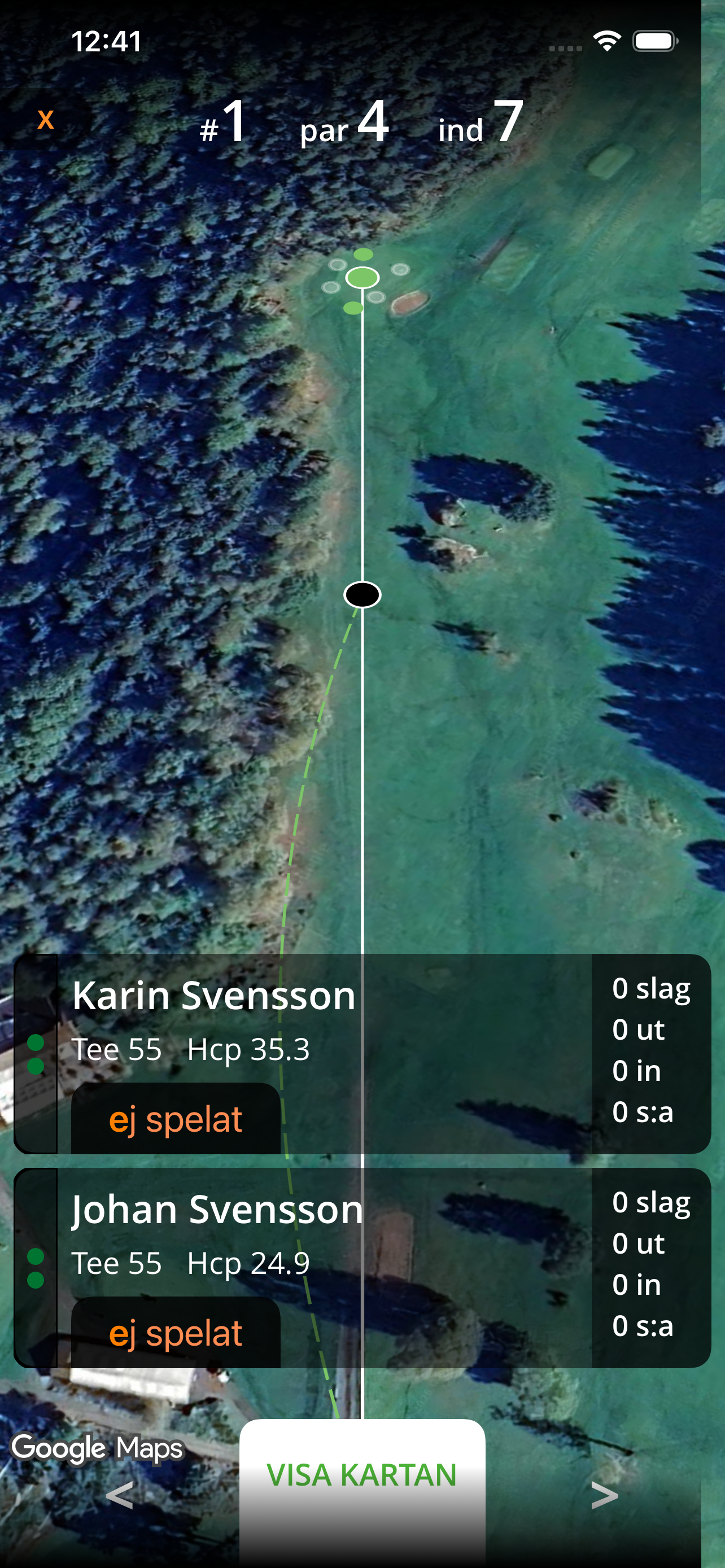 Välj tee och starta runda